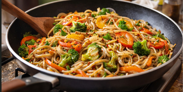 Овощная лапша с соевым соусом - простой рецепт