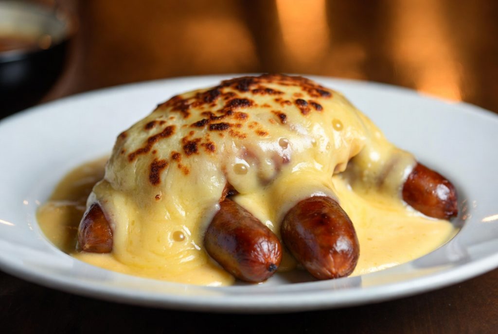 Сардельки с сырной подливкой