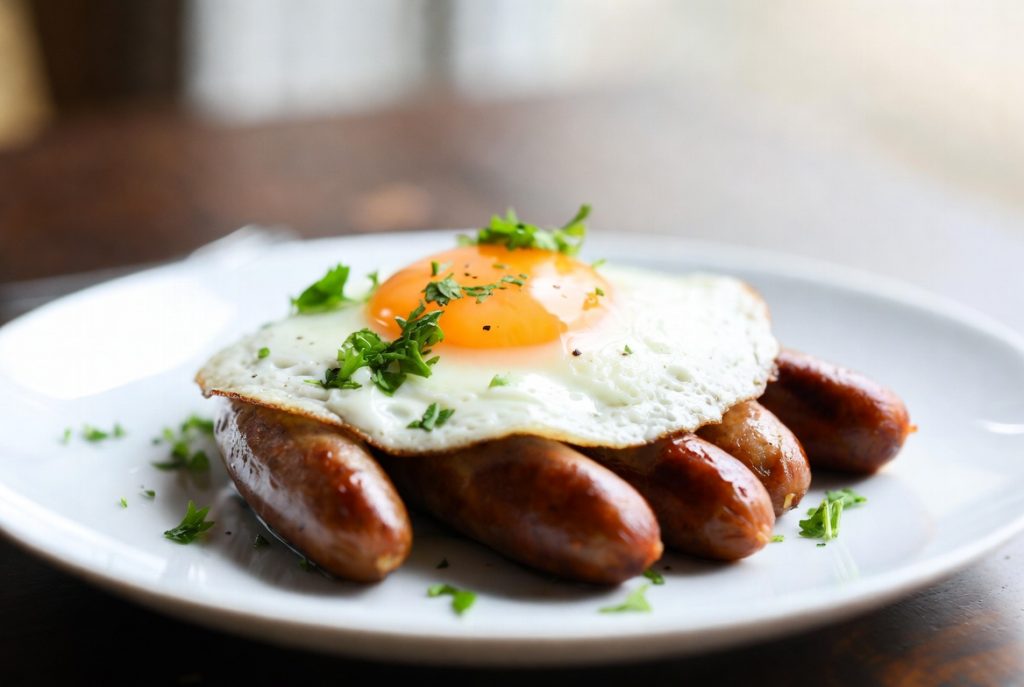 Сосиски с яйцом и зеленью