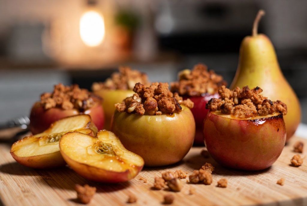Запечённые яблоки и груши с ореховой крошкой